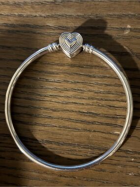 Pandora Silver Heart Clasp Bangle Bracelet